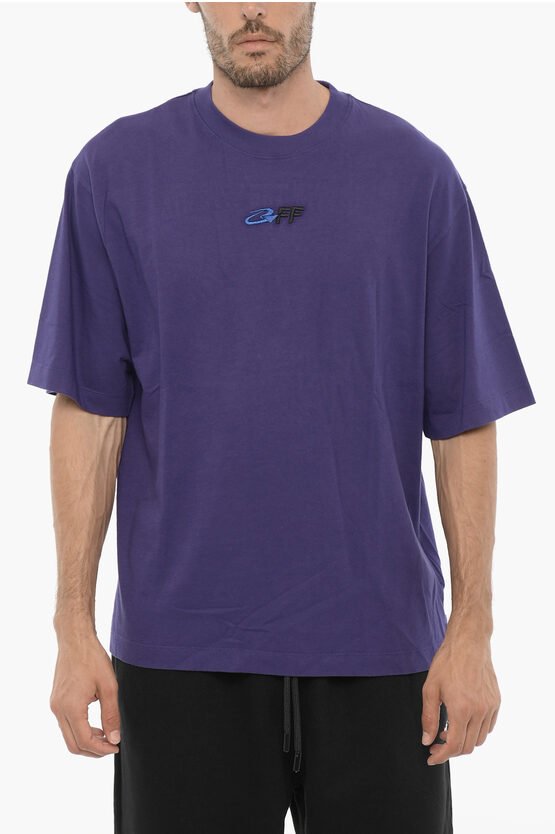 Baumwoll-T-Shirt mit Rundhalsausschnitt und gesticktem Logo in Violett