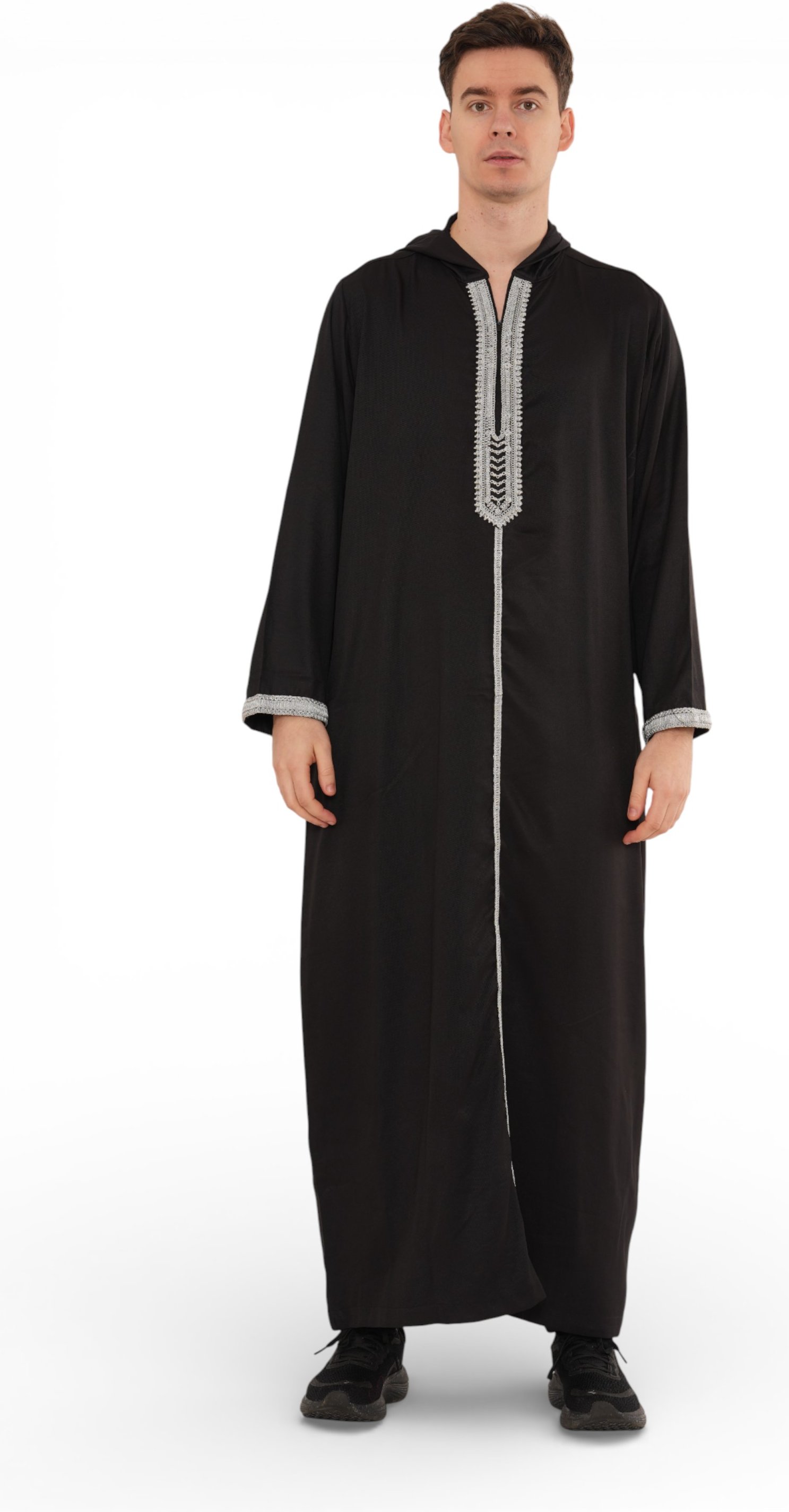 Herren Eid Schwarz Kapuzen marokkanische Thobe Robe Djellaba Gandoura Ramadan Jubba- HM3