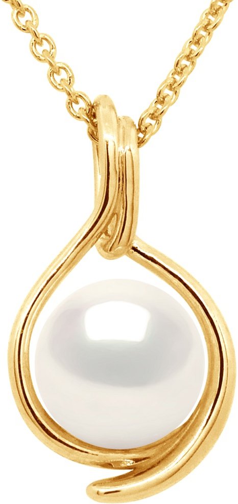 Anhänger BEIDSEITIG Gelbgold - Echte Süßwasser-Zuchtperle rund 8-9 mm