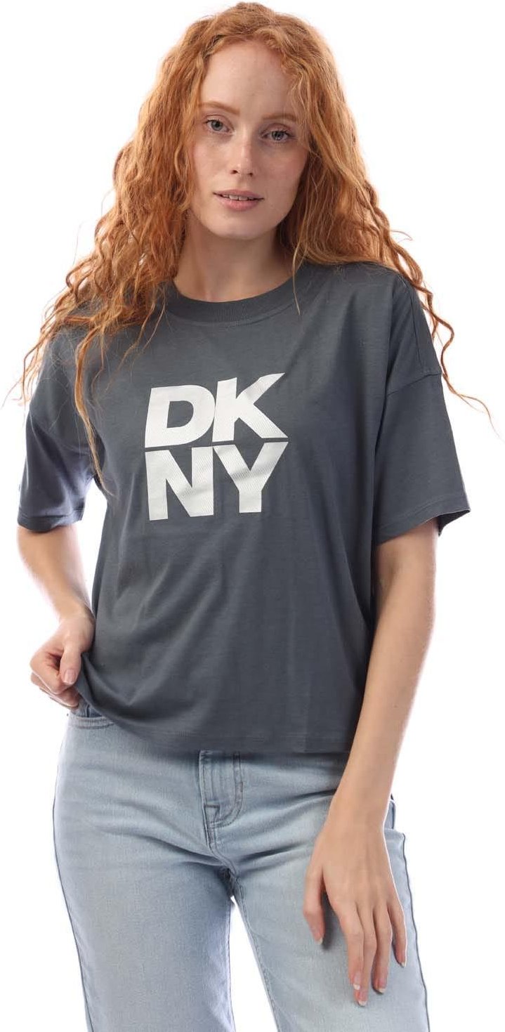 DKNY - T-Shirt für Damen, Logo (Silber)