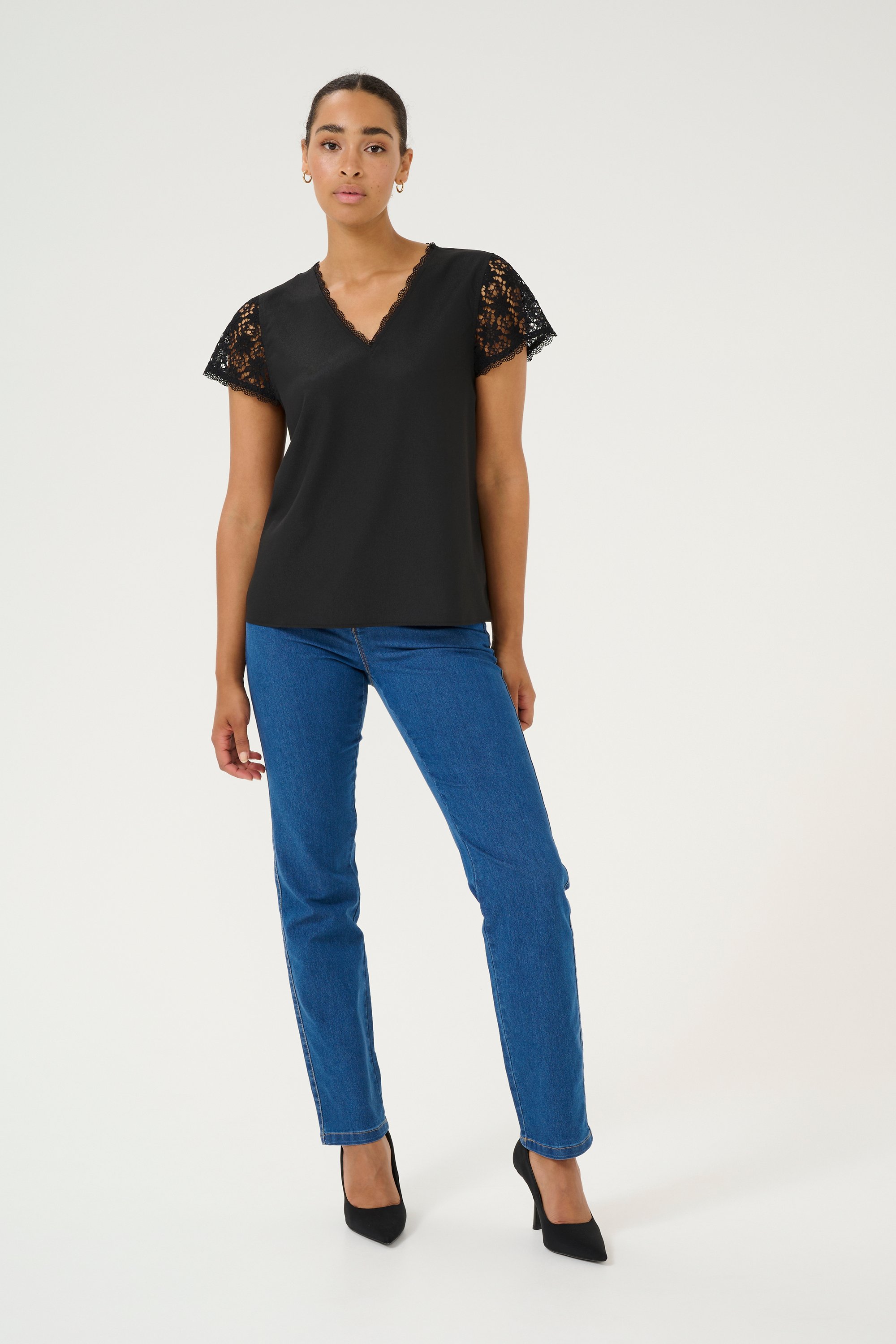 Kurzarm-Bluse Regular fit Black