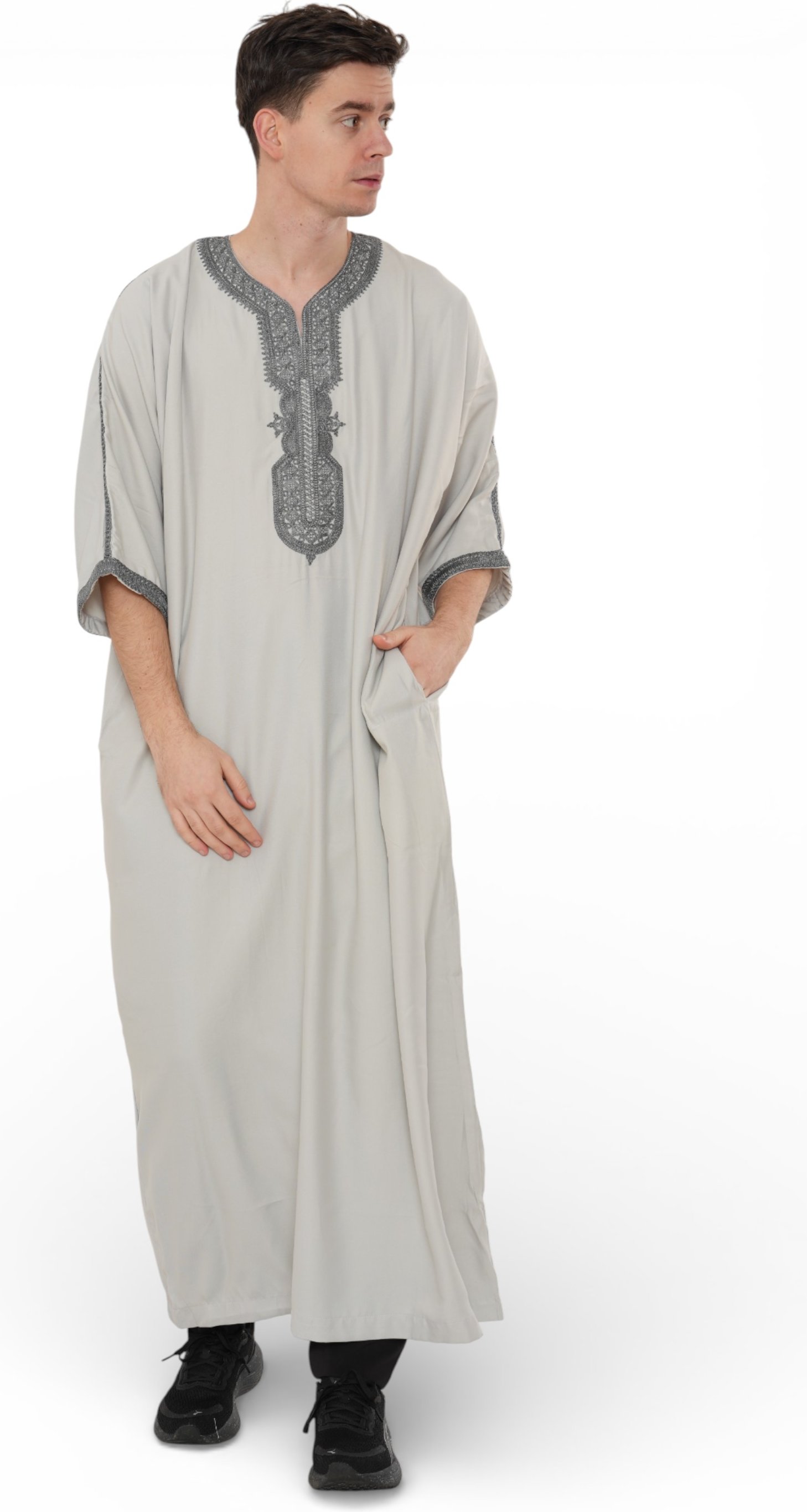 Marokkanische Thobe-Robe für Herren in grauer Kohle, Eid Djellaba Gandoura Jubba – HM65