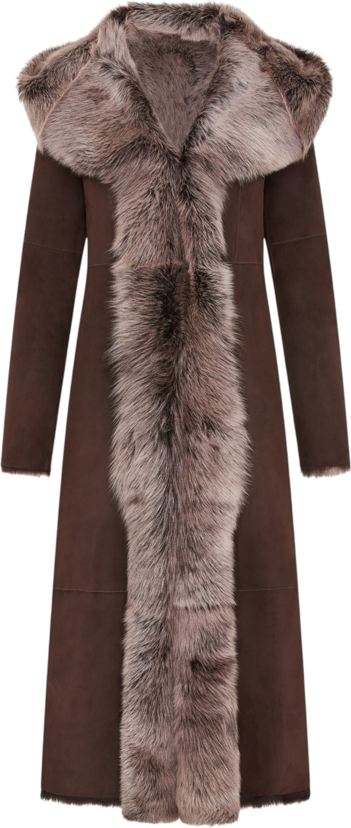 Trenchcoat aus Wildleder in Braun und Silber mit Kapuze aus Toscana-Schaffell - Rushden