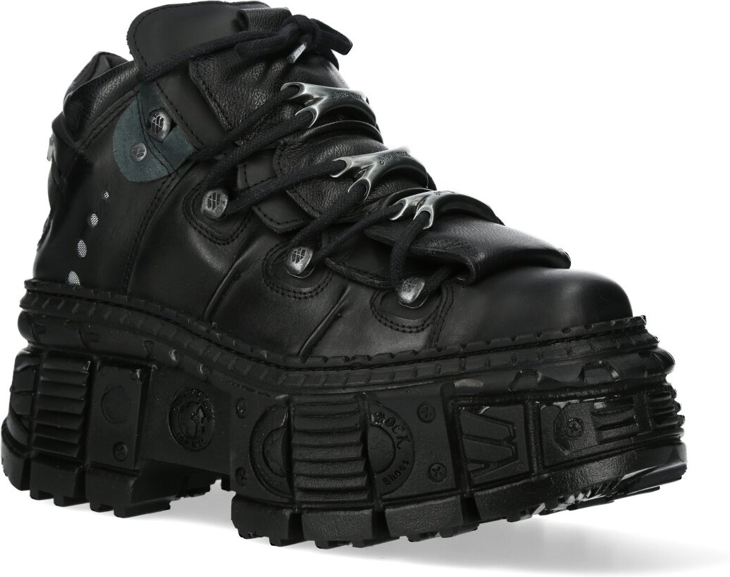 New Rock Metallic-Knöchelstiefel aus schwarzem Leder-WALL106-S12