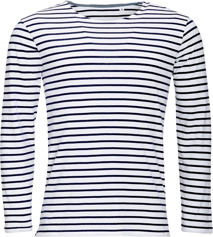 SOLS Mens Marine Long Sleeve Stripe T-Shirt (Weiß/Marine)