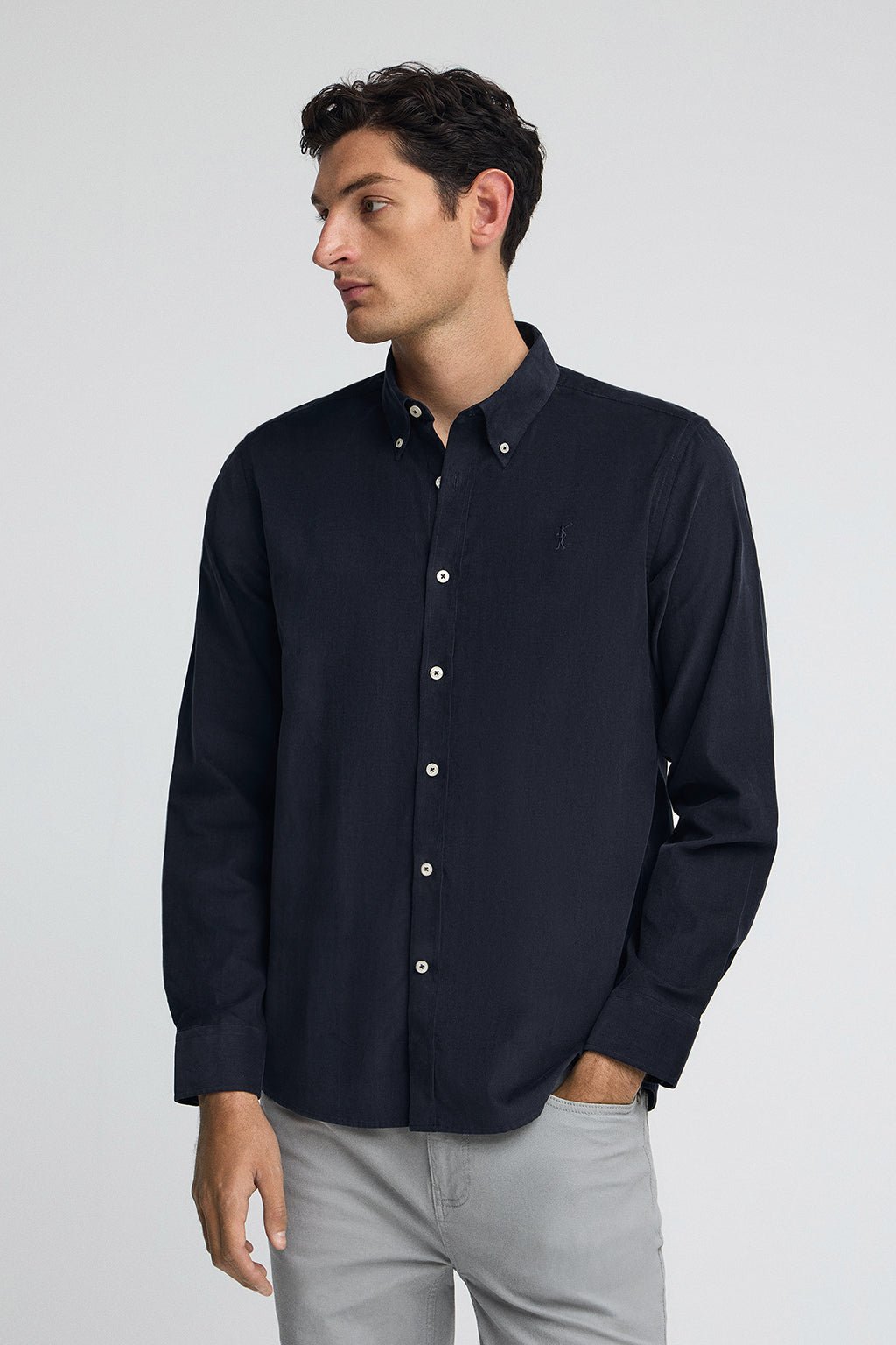 Hemd marineblau aus Cord mit Rigby Go-Logo