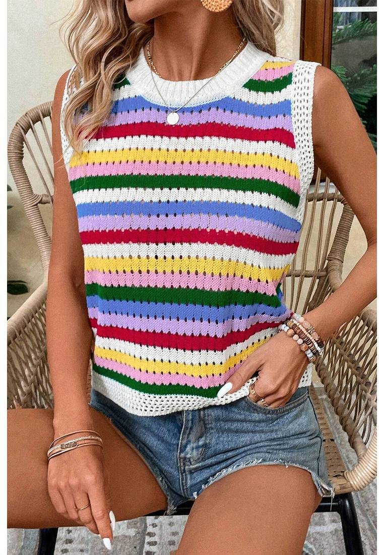 Thumbnail - Mehrfarbiger Gestreifter Strick-Ösen-Slim-Style Sweater-Body