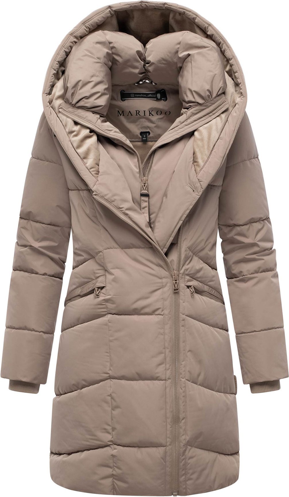 Marikoo Damen Steppmantel Virenaa mit Layer-Look & warmem Fleecefutter