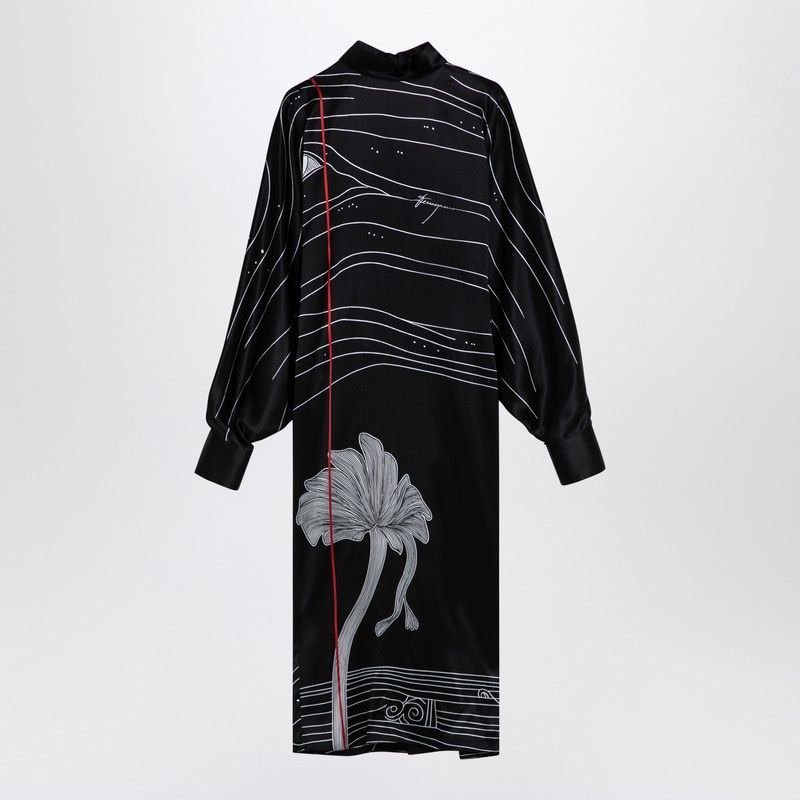 Schwarzes Seiden-Satin-Midi-Kleid