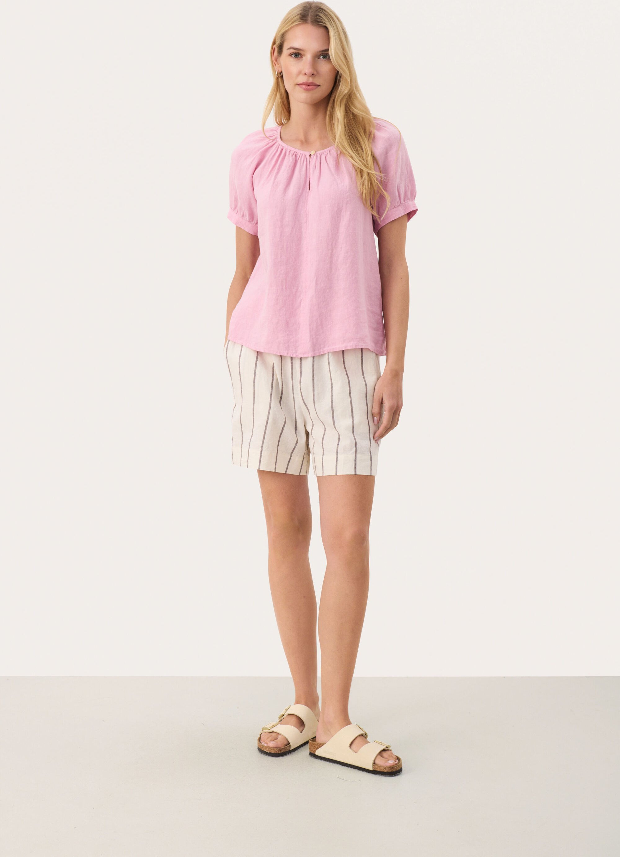 Kurzarm-Bluse Gerade Passform Pink Nectar rose