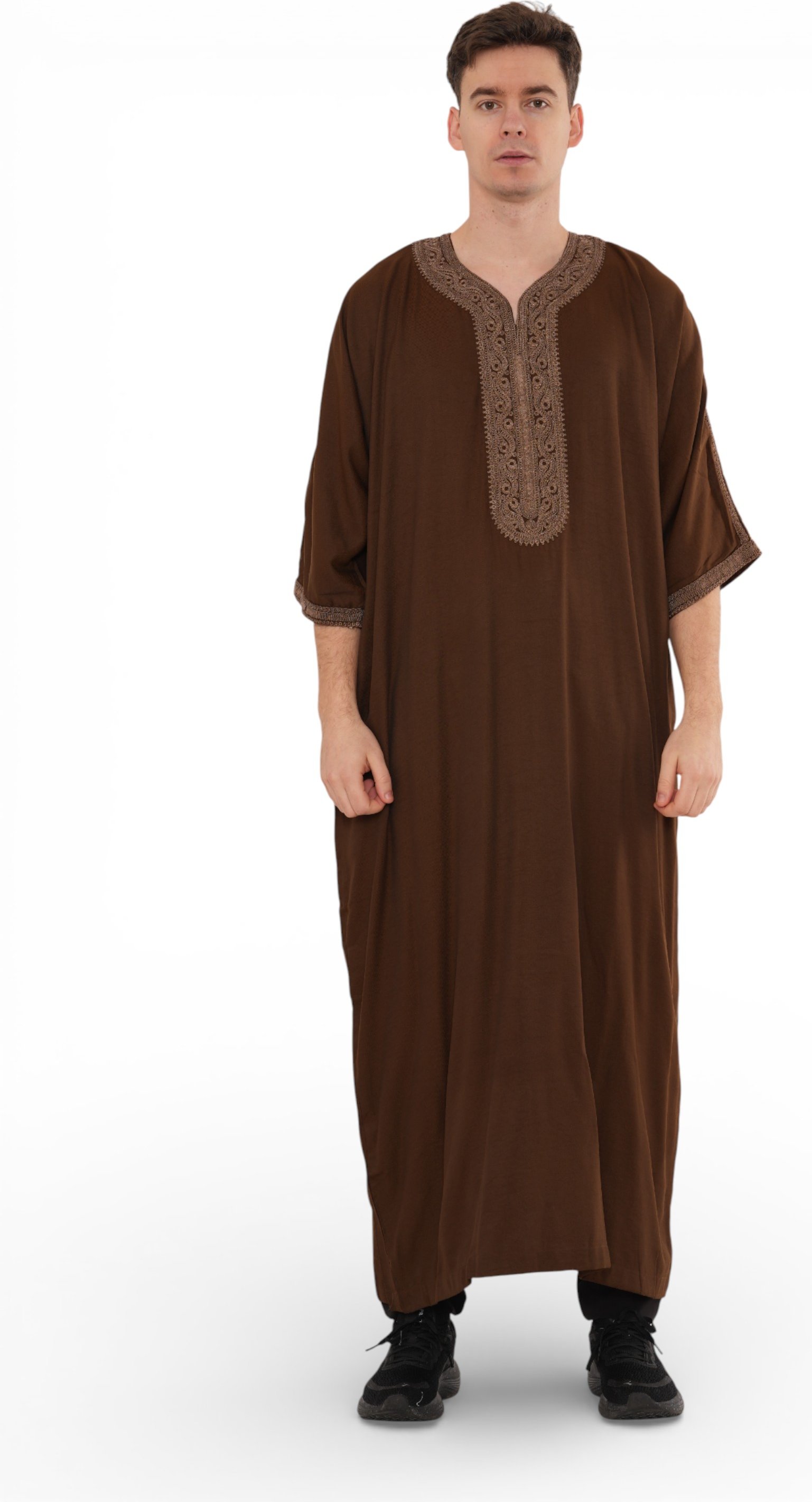 Herren Ramadan Dunkelbraun Marokkanischer Thobe Robe Djellaba Gandoura Eid Jubba- HM67