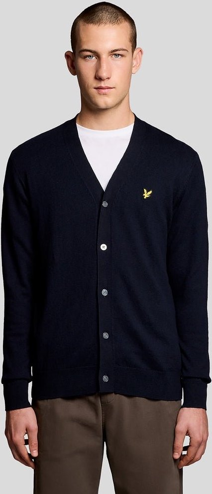 Lyle & Scott Cardigan aus Baumwollmerino mit V-Ausschnitt – Marineblau