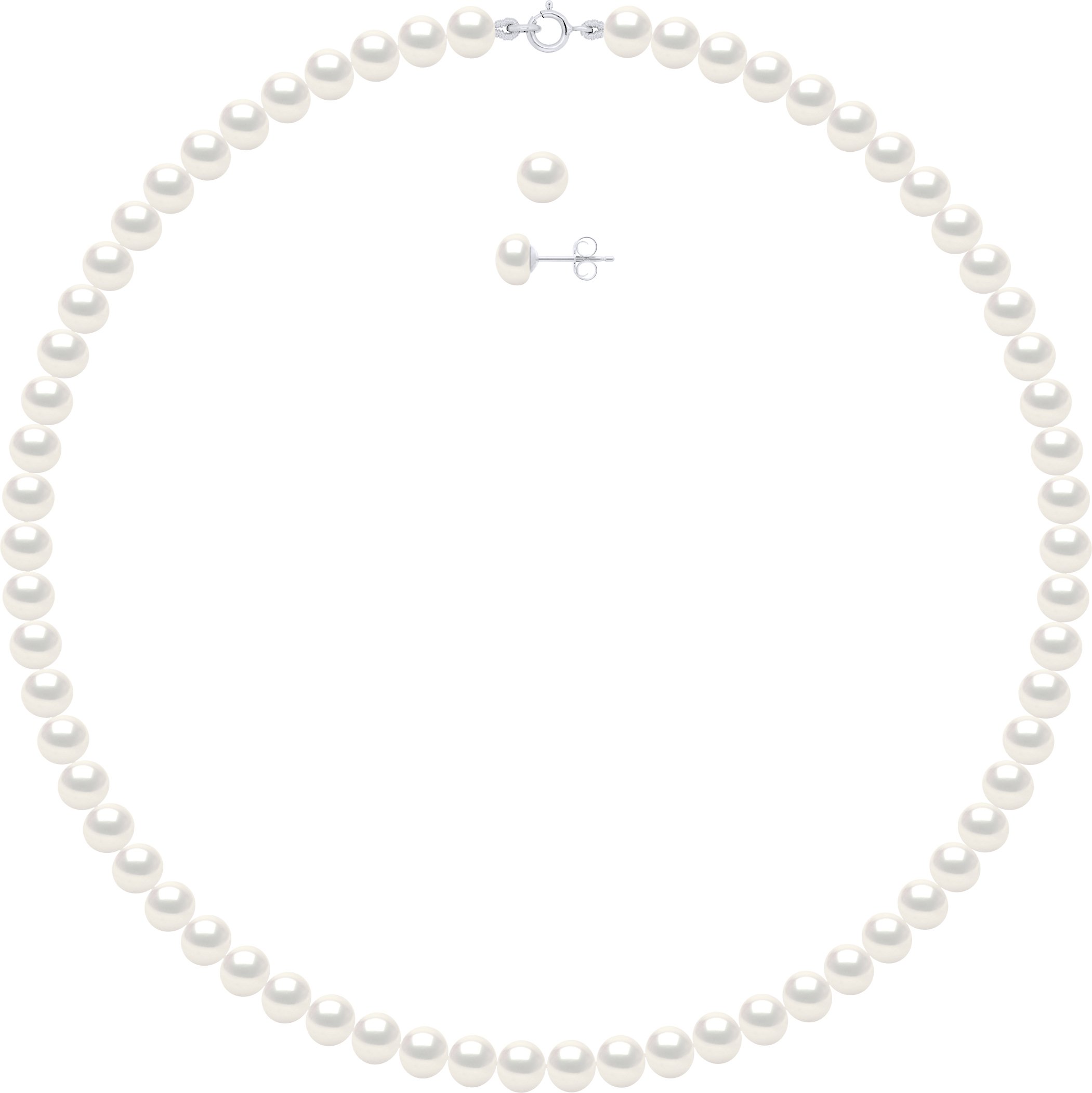 Set bestehend aus: Halskette aus echten Süßwasser-Zuchtperlen, halbrund, 6–7 mm