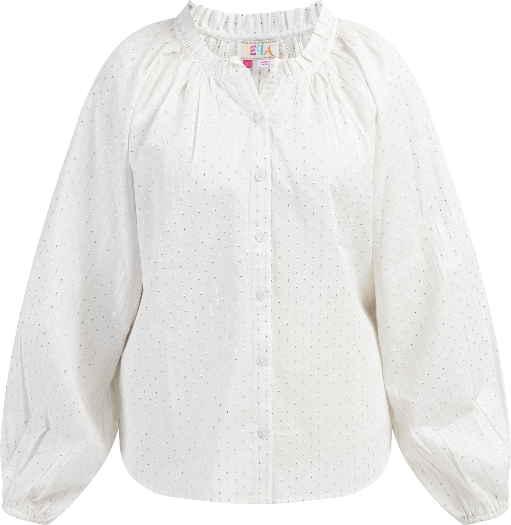 IZIA Baumwollbluse Damen Wollweiß mit silbernen Streifen und Punkten
