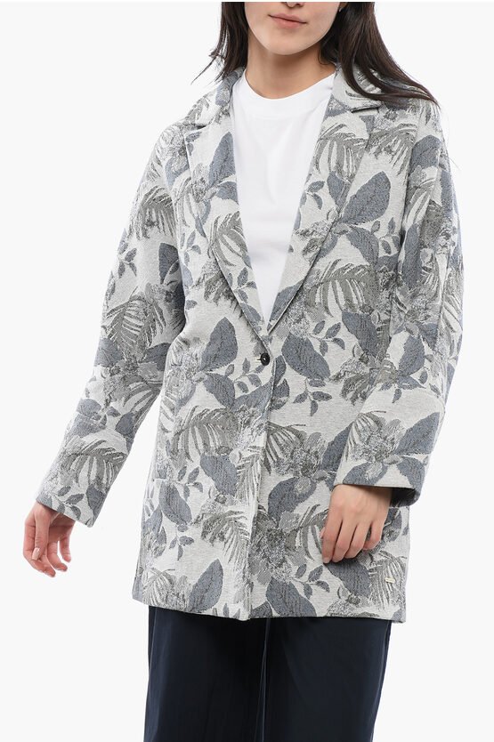 Mantel mit Jacquard-Motiv und Blumenmuster in Grau