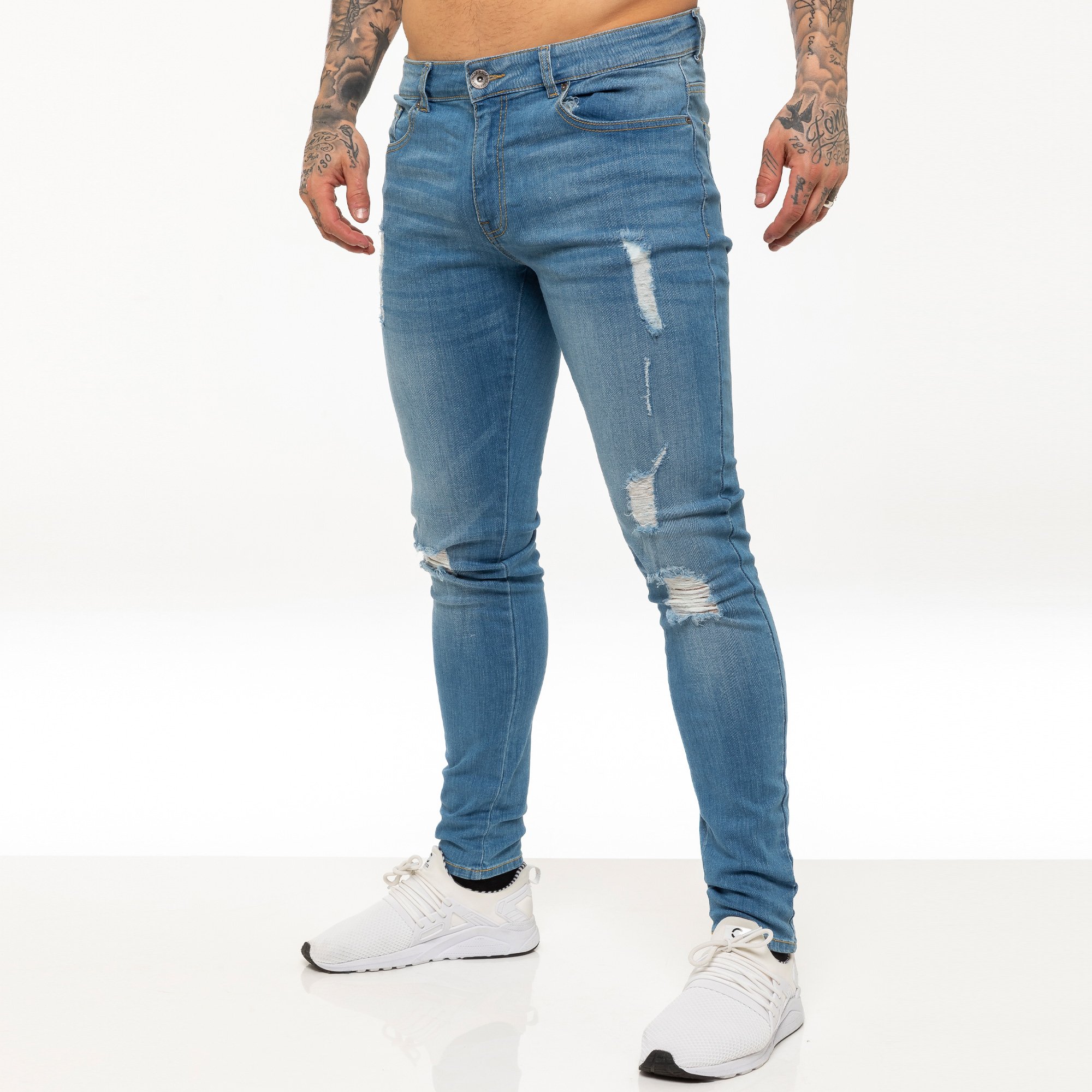 Enzo Herren Skinny Ripped Jeans
