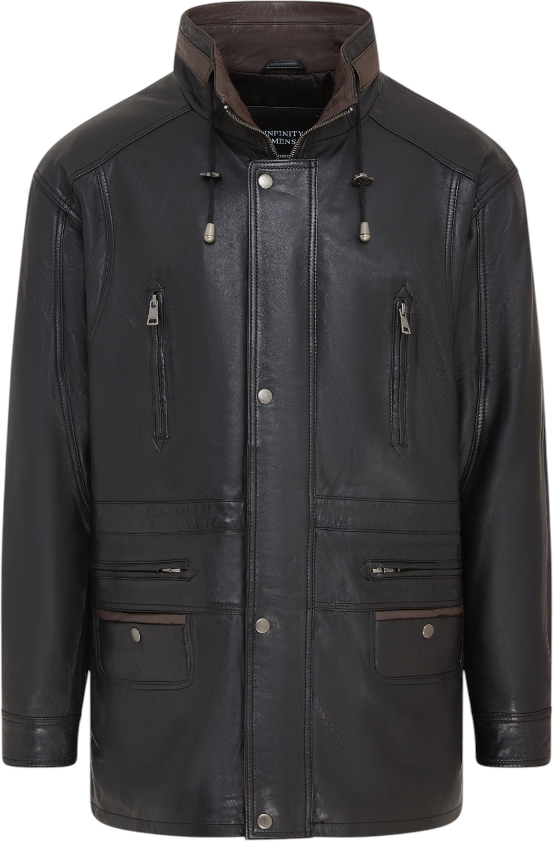 Herren Parka aus weichem italienischem Leder, schwarz-braun, Winnipeg