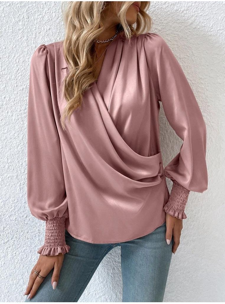 Damen Bluse mit Wickelausschnitt und Rüschensleeves