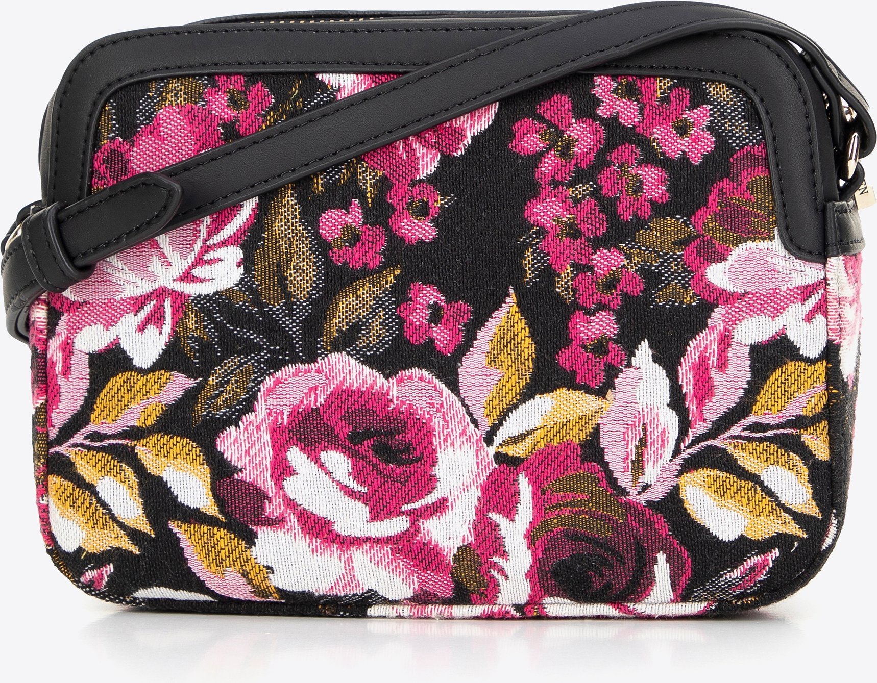 Wittchen Damen-Umhängetasche aus Jacquard und Kunstleder, schwarz und rosa