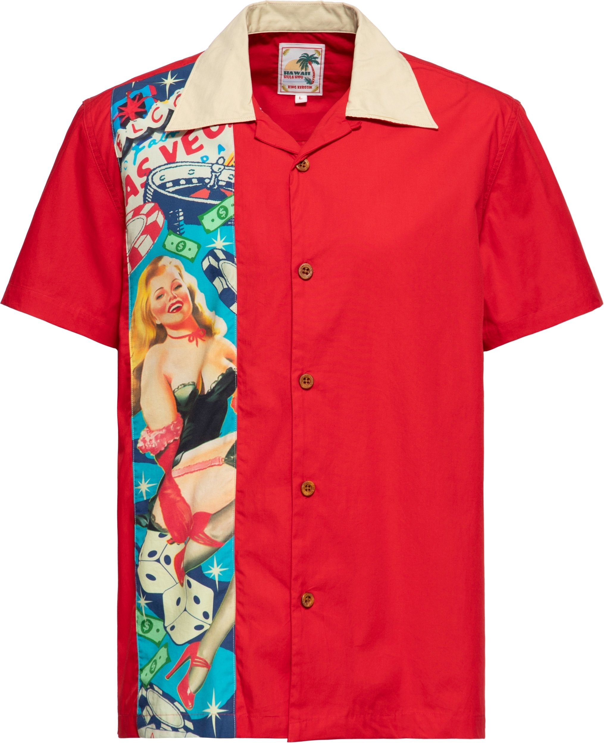 King Kerosin Herren Panel Hemd Pin-Up Las Vegas rot
