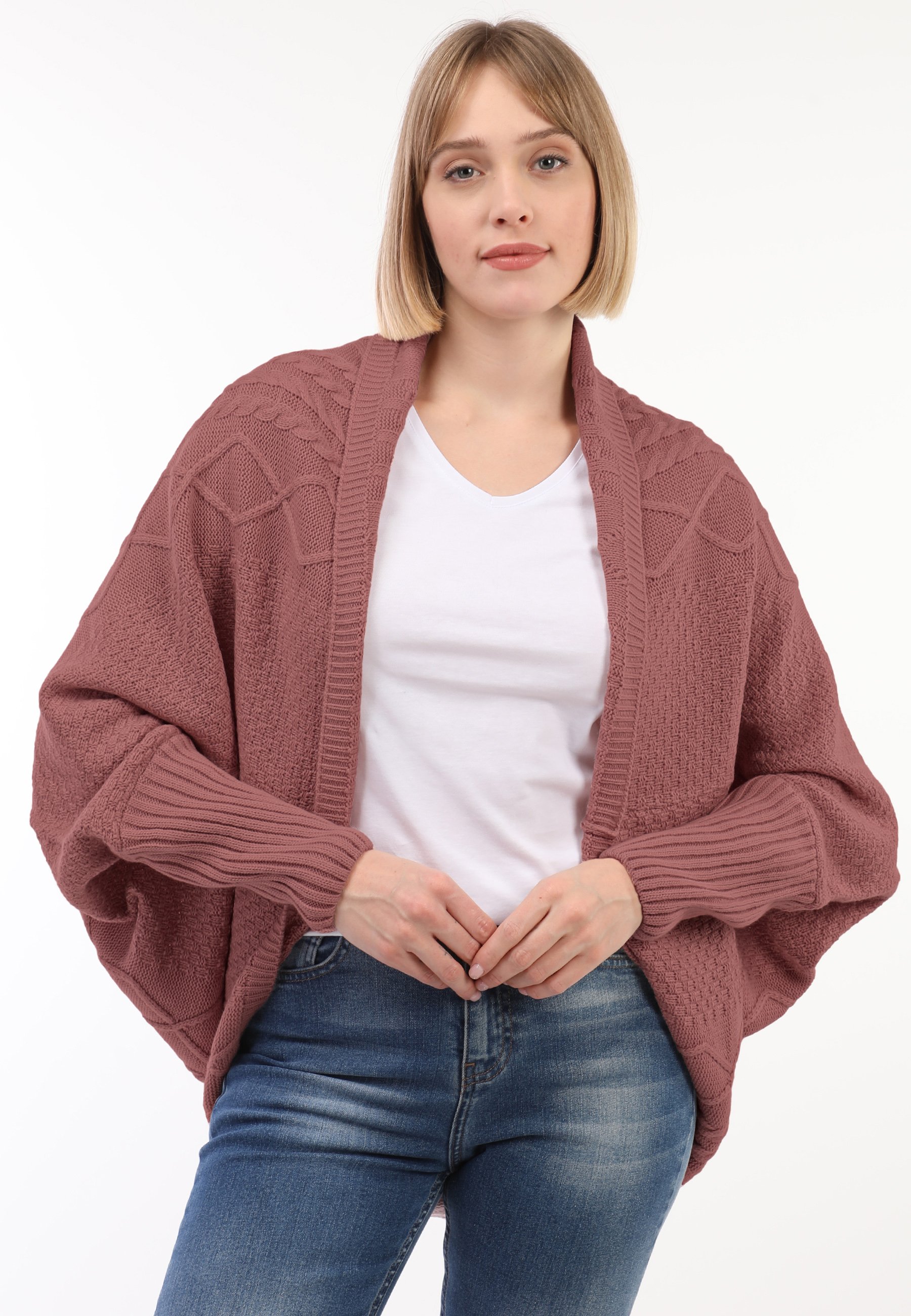 Strickjacke Langärmelige Strickjacke Aus Wollmischung Mit Fledermausärmeln
