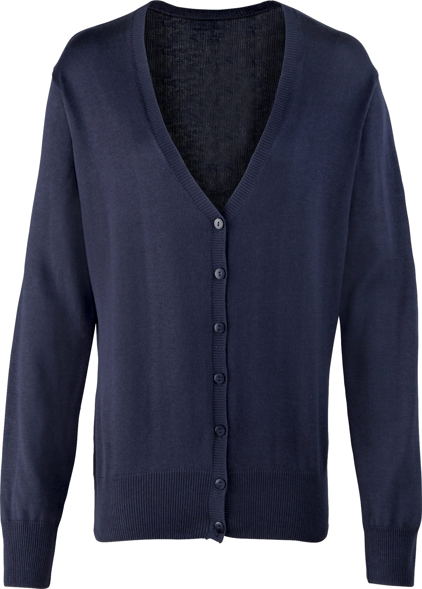Premier Womens/Ladies Button Through Long Sleeve V-neck Knitted Cardigan (Navy)