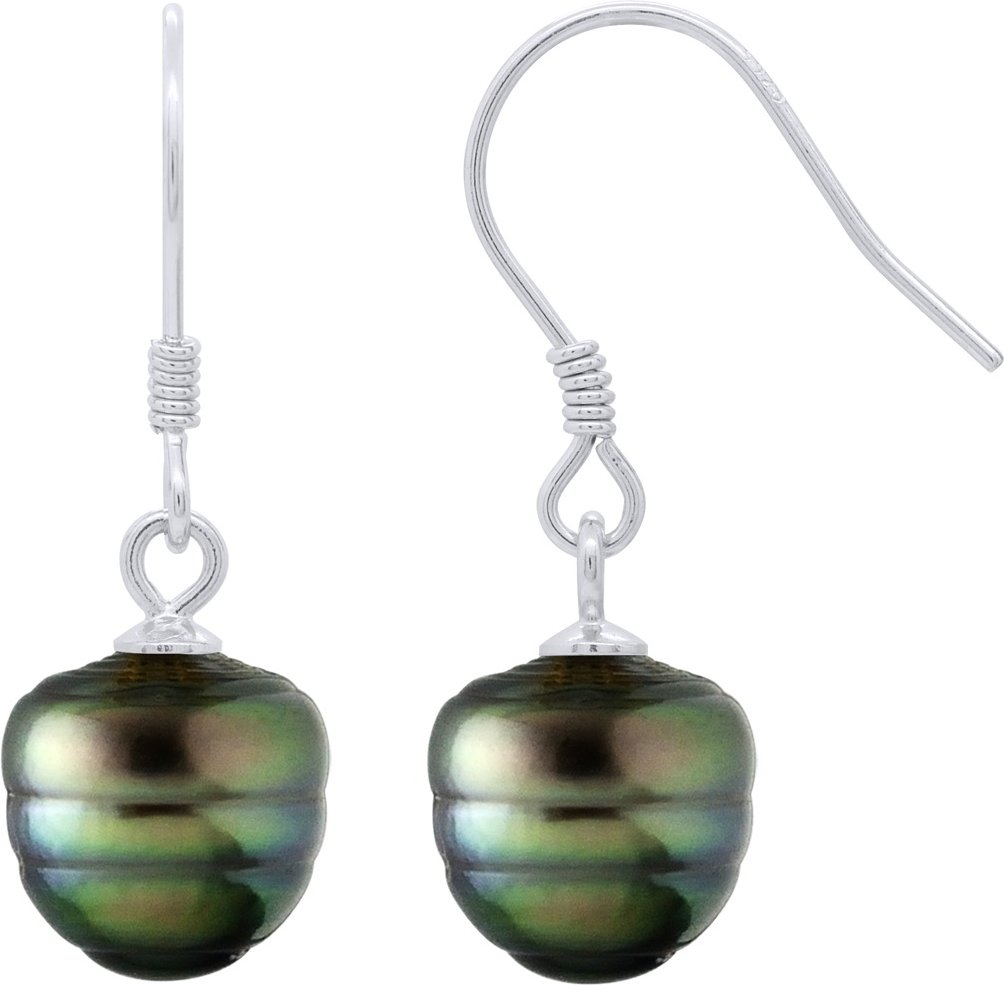 Ohrringe aus Silber 925 und echten Tahiti-Zuchtperlen, eingekreist 9-10 mm