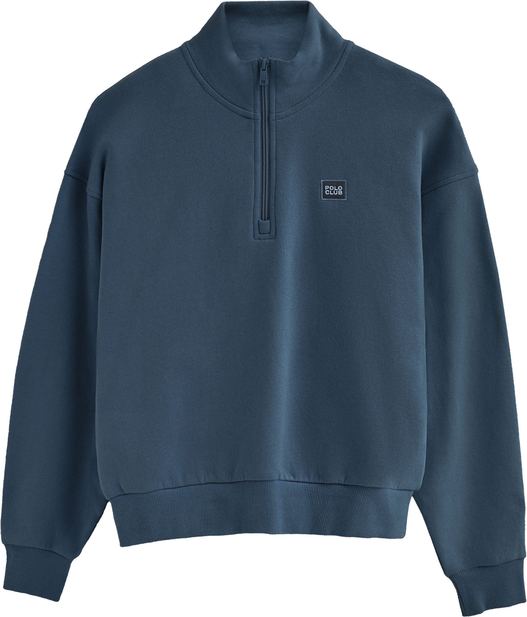 Sweatshirt denimblau mit hohem Kragen, halbem Reißverschluss und Polo Club-Logo