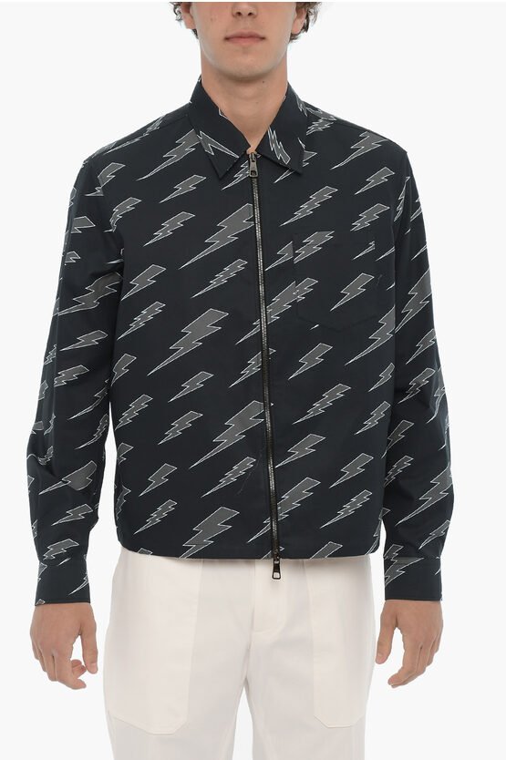 Bedrucktes Overshirt mit Reißverschluss in Blau