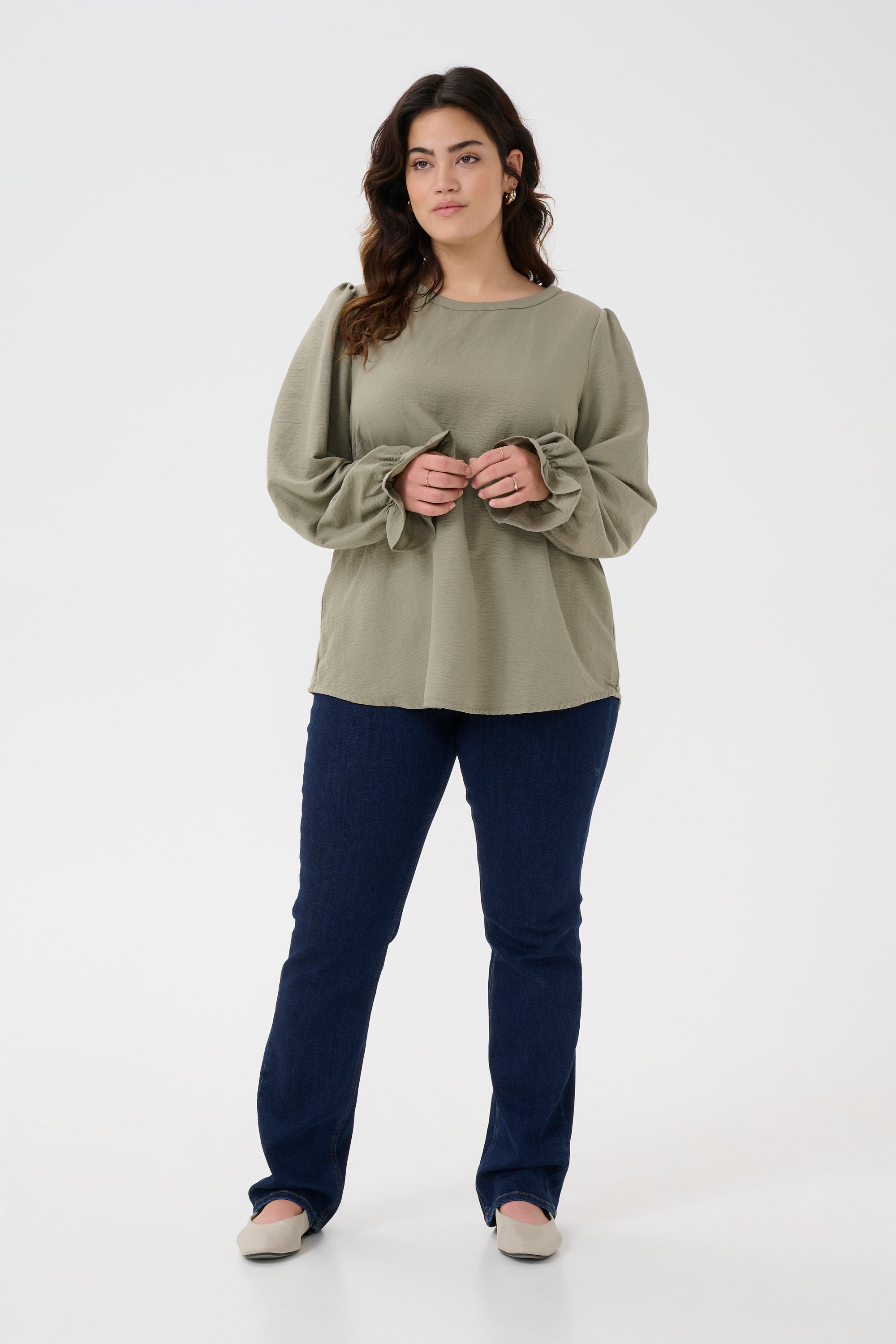 Thumbnail - Langarm-Bluse Regular fit Vetiver CC green
