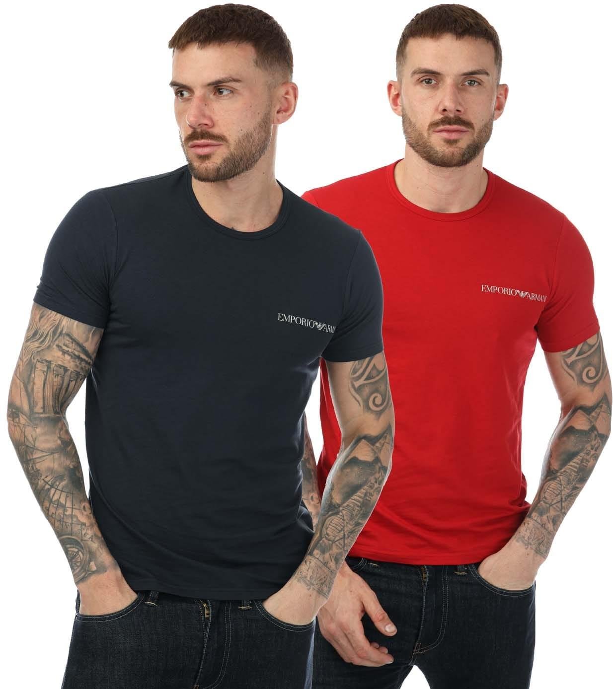 Emporio Armani - T-Shirt Rundhalsausschnitt für Herren(2er-Pack) (Marineblau/Rot)
