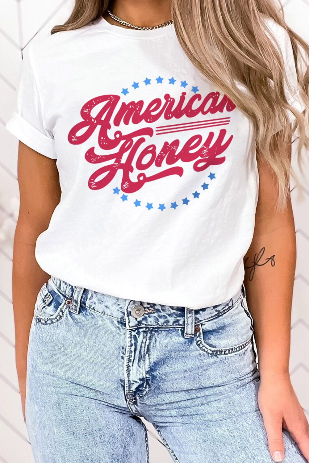 Weißes Amerikanisches Honig Grafik T-Shirt