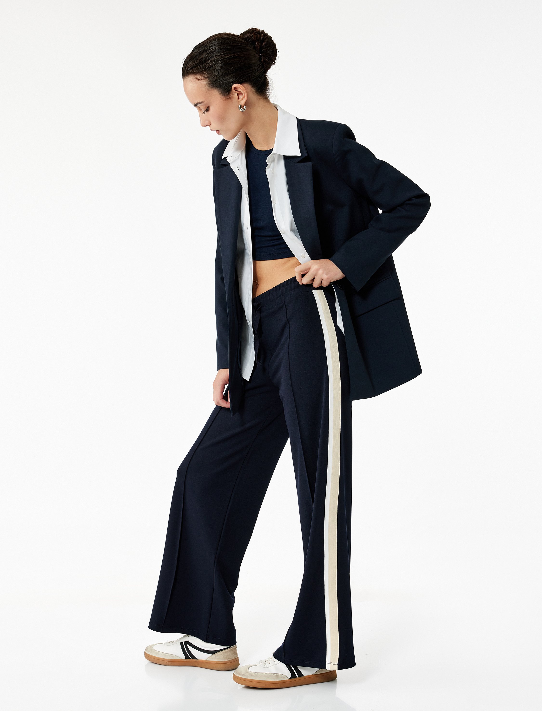 Koton HOSEN Weite Streifen-Hose mit Bindegürtel