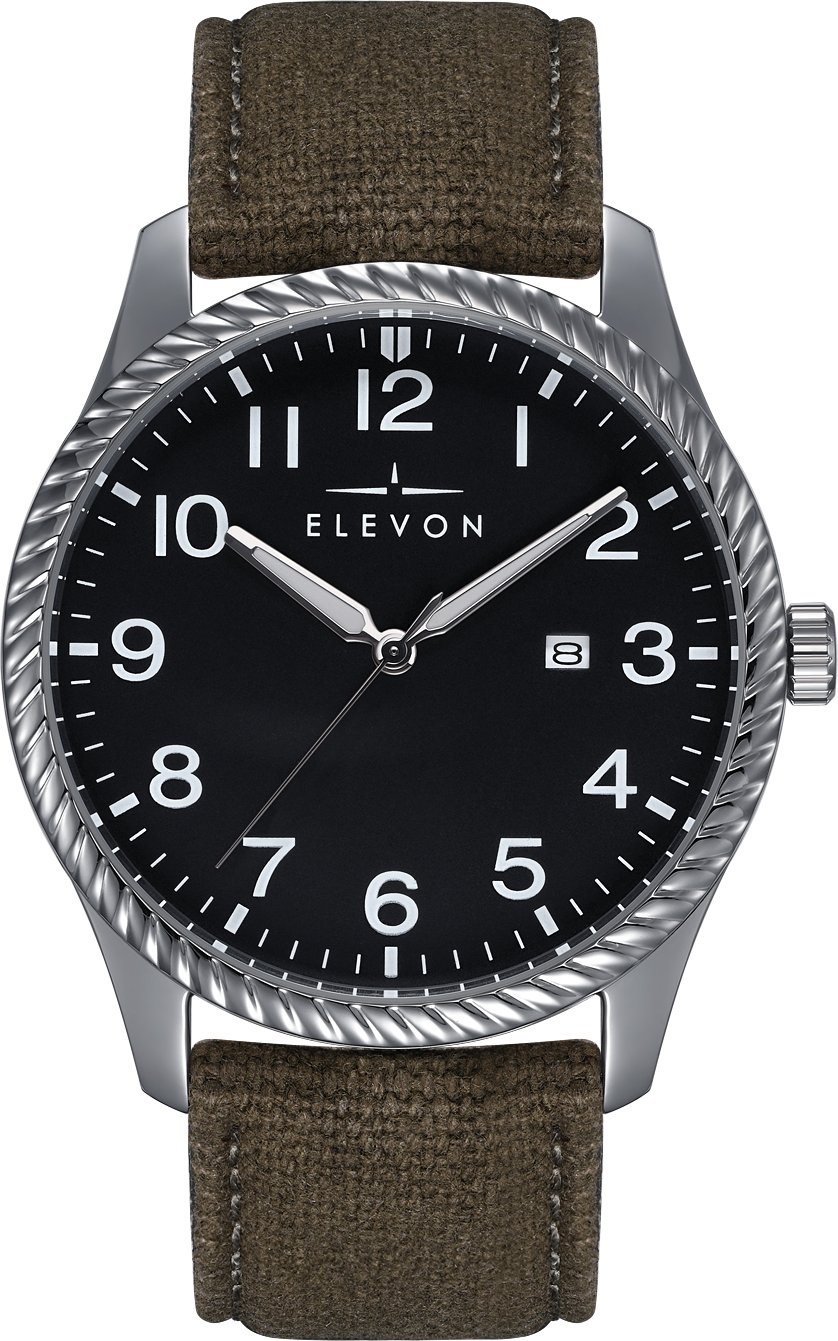 Thumbnail - Montre Elevon Crosswind avec bracelet en cuir recouvert de toile et date