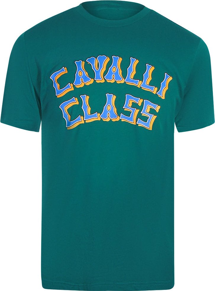 Grünes T-shirt Mit Mehrlagigem Logo Von Cavalli Class