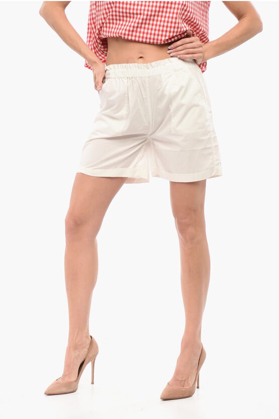 Popeline-Baumwoll-Shorts mit elastischem Bund in Weiß
