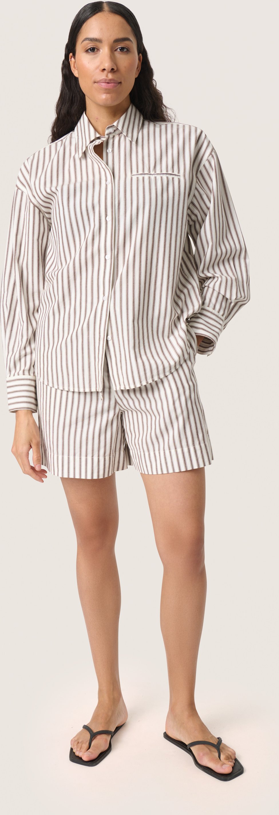 Thumbnail - Langarm - Hemd Gerade Passform Brown and White Stripe brown white