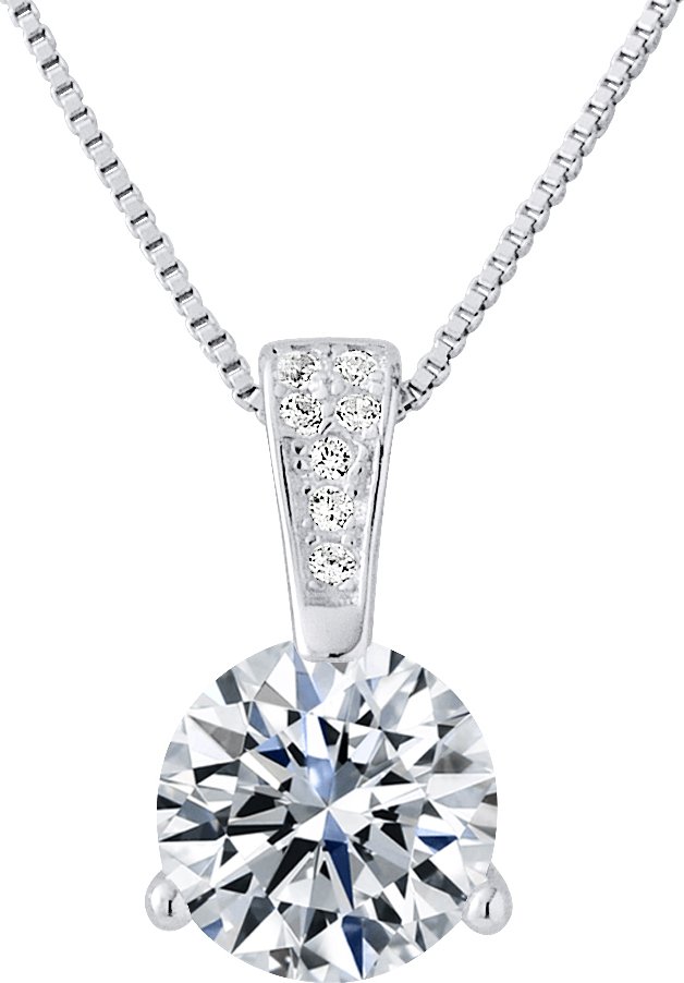 Pendentif SOLITAIRE avec Bélière Oxydes de Zirconium Argent 925 Livré avec Chaîne Offerte