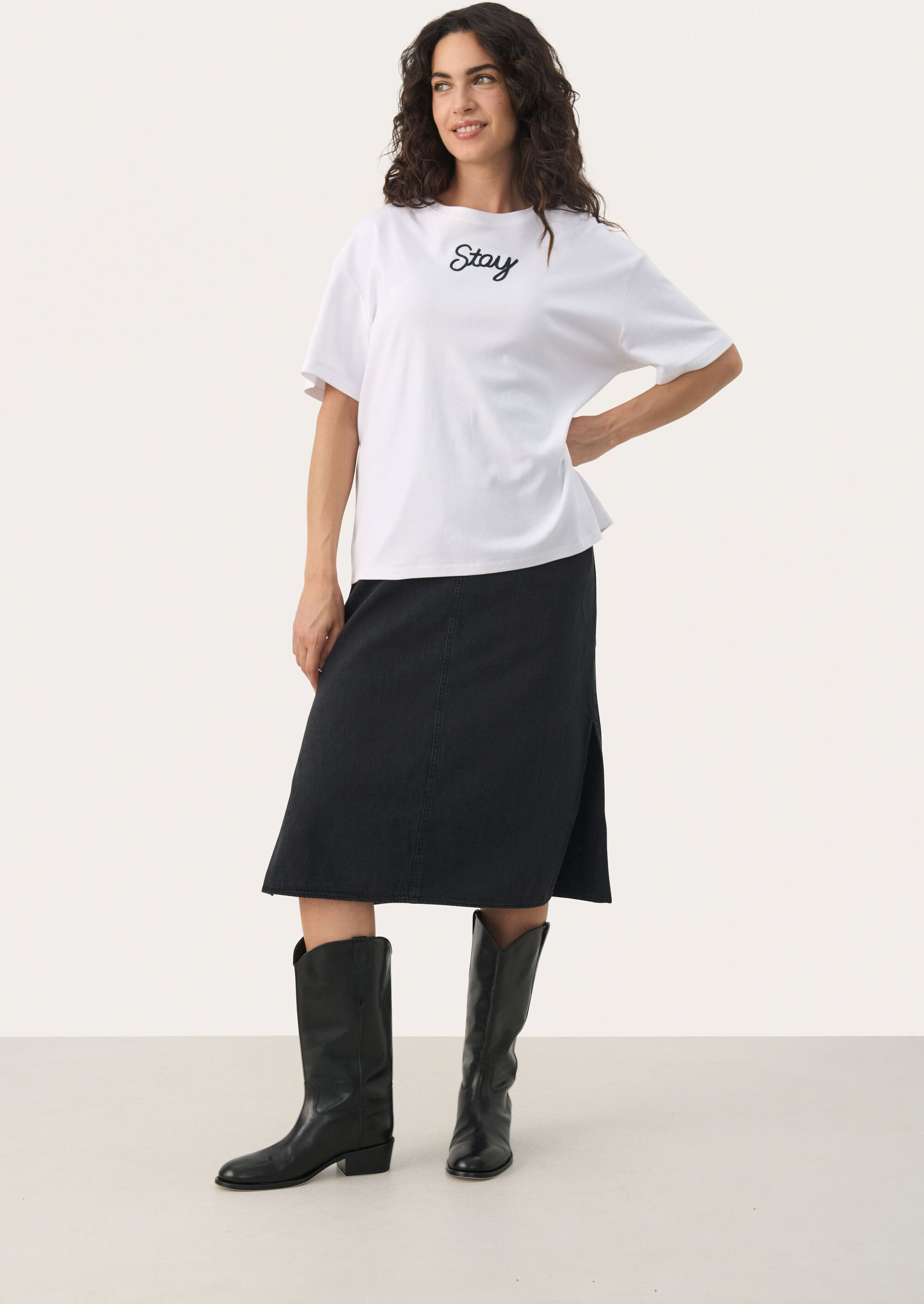 T-shirt Oversize fit White - Dark Navy Stitch white blue