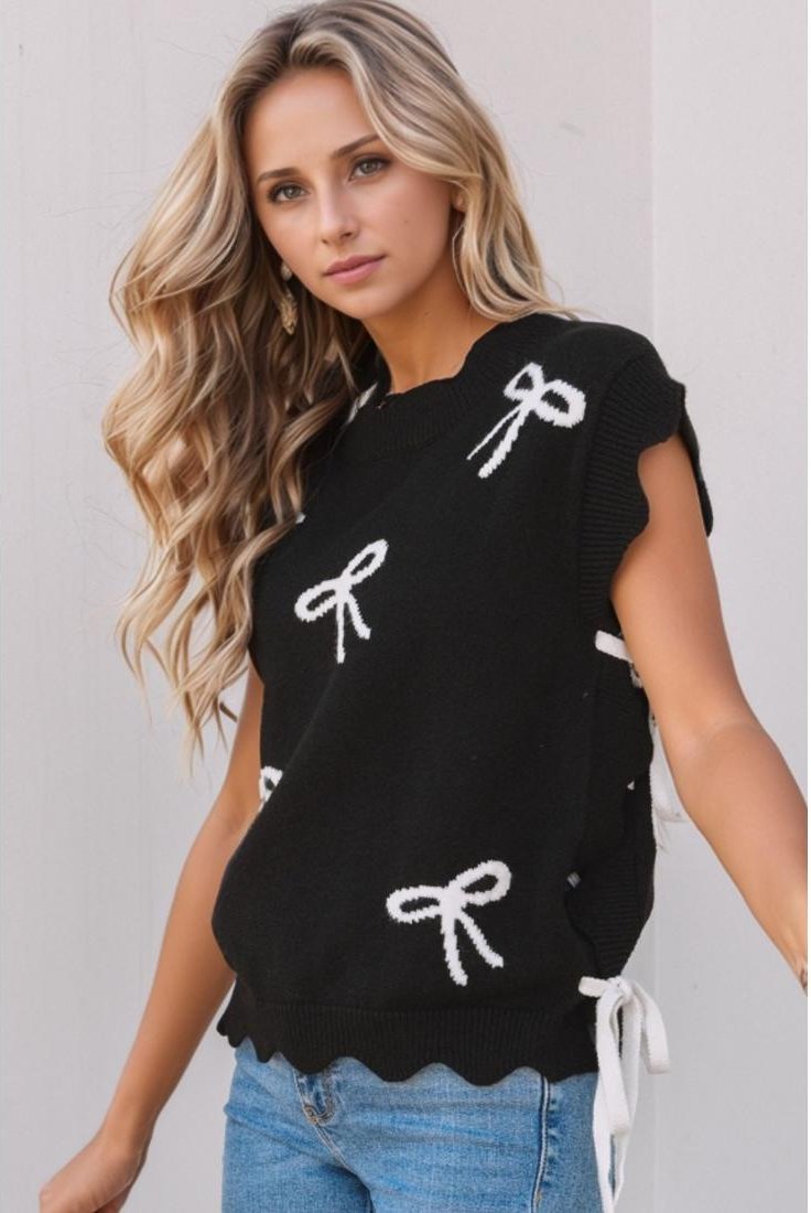 Schleife Seitliche Krawatten Pullover mit Wellensaum und Flugelarmeln