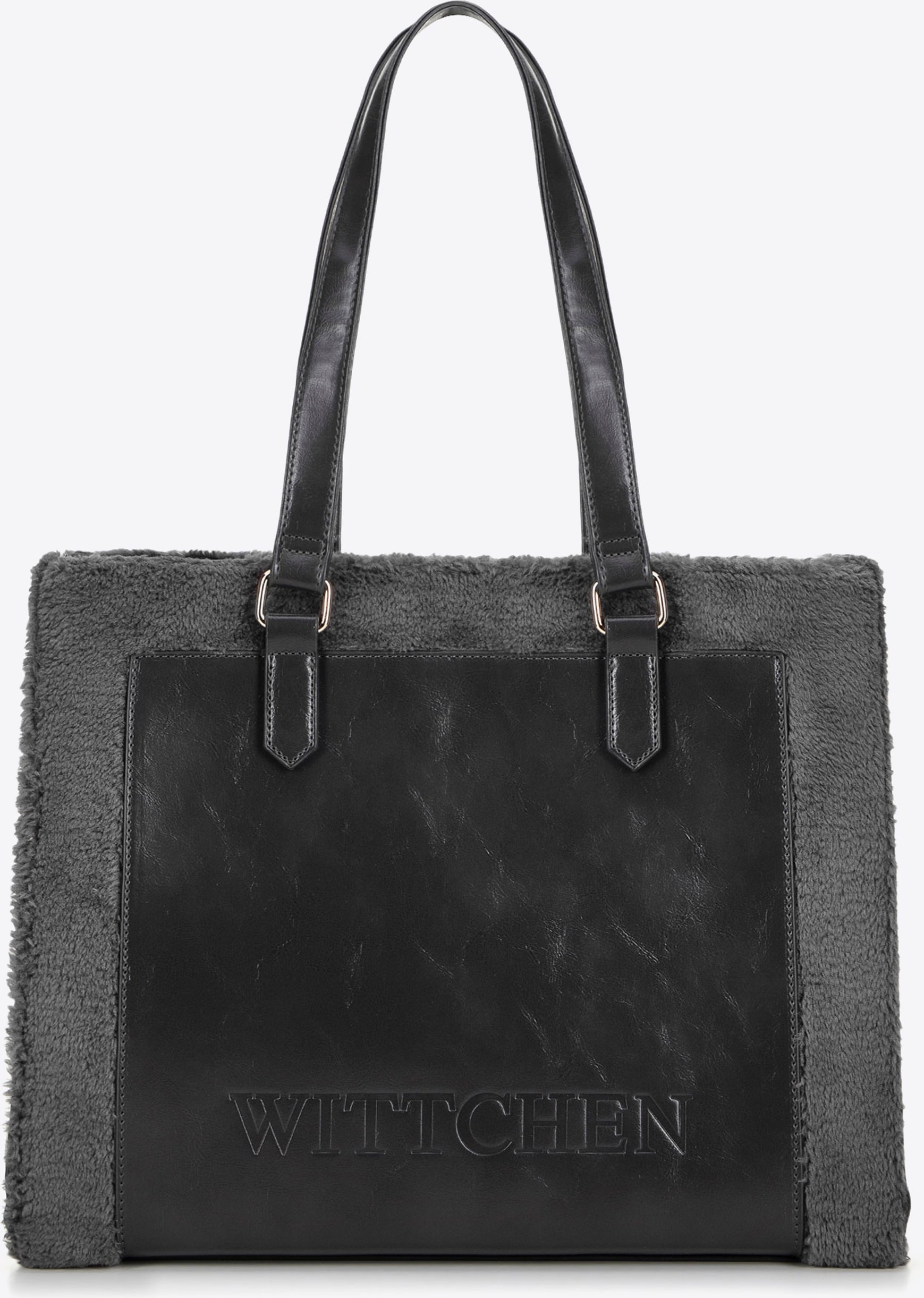 Wittchen Damen-Einkaufstasche aus Öko-Leder mit Pelzbesatz, grau
