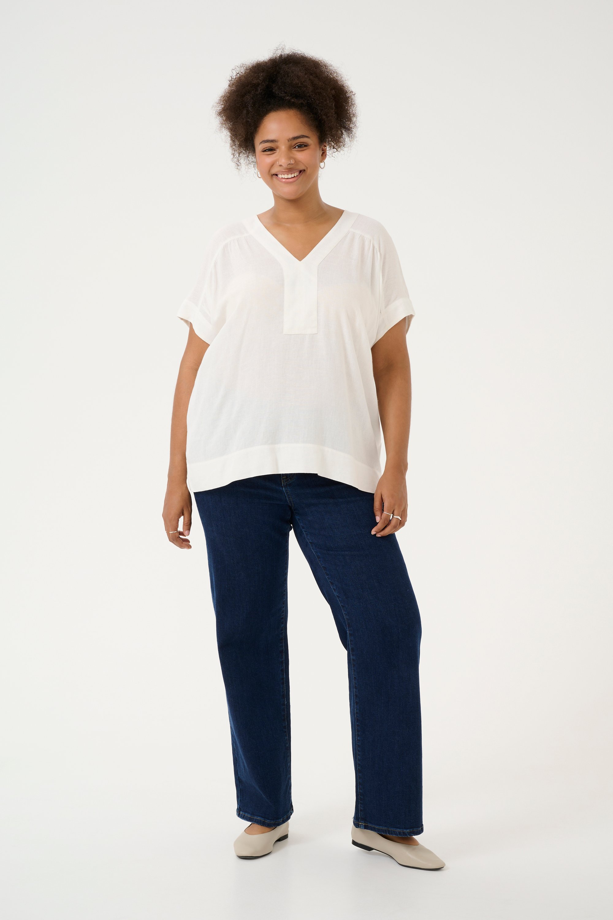 Kurzarm-Bluse Loose fit Chalk white