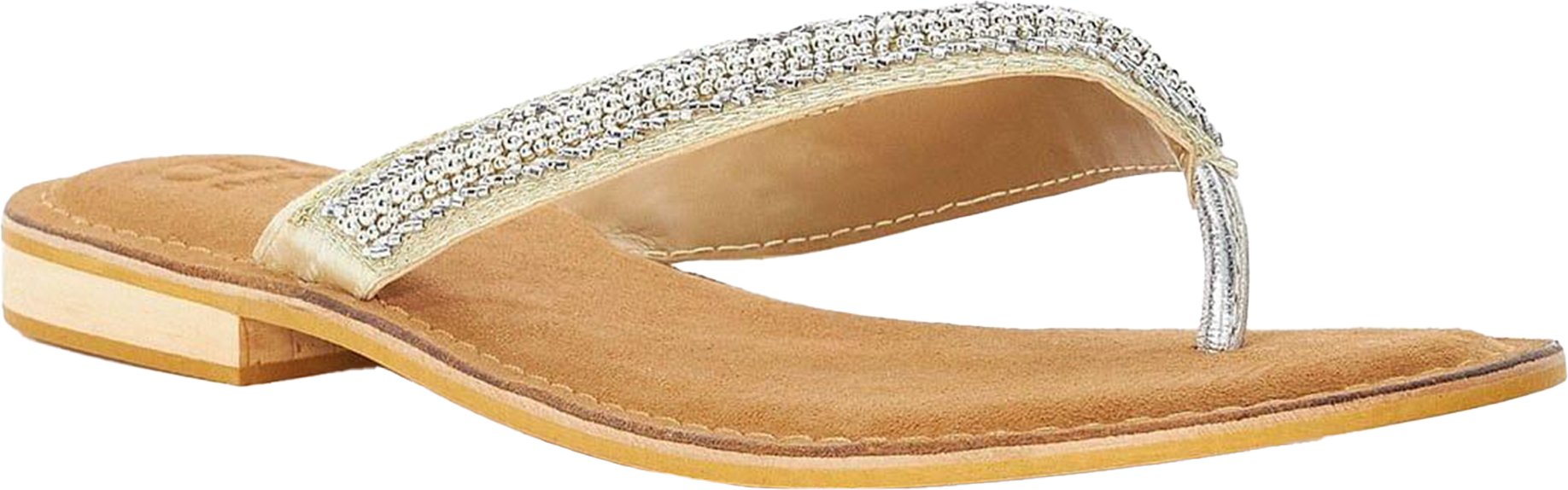 Dune London - Damen Sandalen "Labyrinth", Perlen-besetzt, Wildleder, Zehentrenner, Flach (Hellbraun)