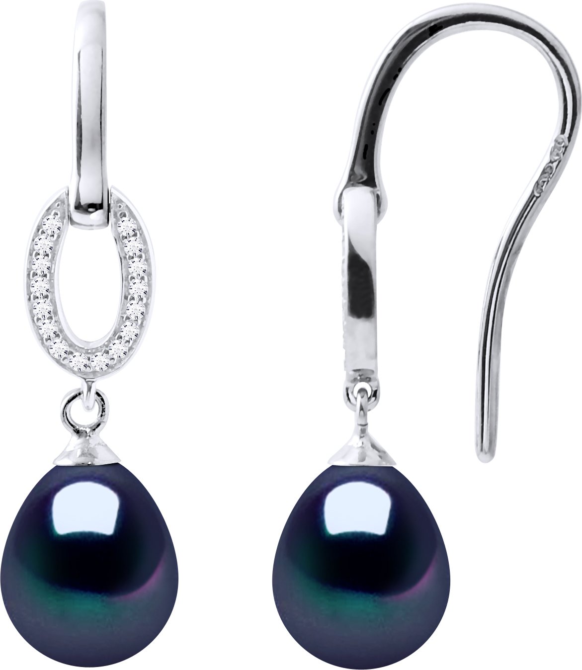 Ohrringe Haken Süßwasserperlen 8-9mm Schwarze Birnen Schmuck 925