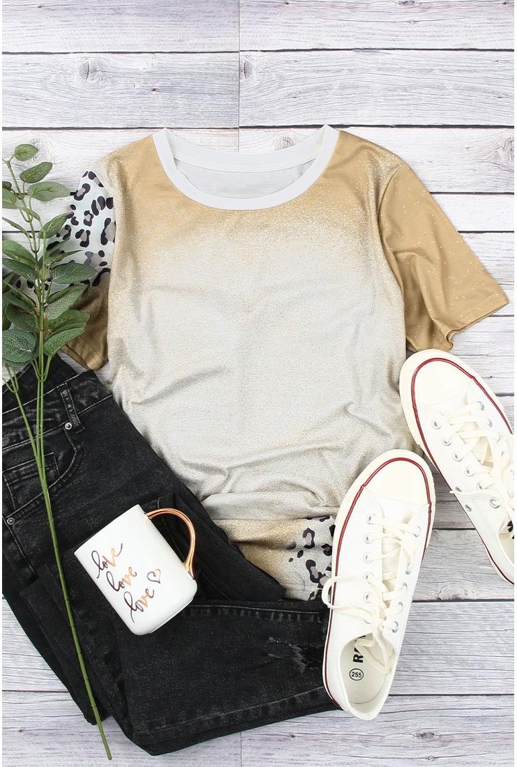 Thumbnail - Azura Exchange Damen-T-Shirt mit Rundhalsausschnitt und Leopardenmuster in Khaki