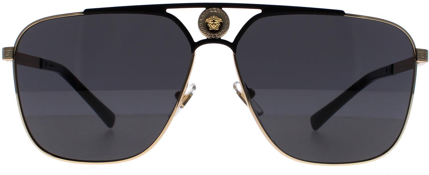 Thumbnail - Versace Rectangle Mens Gold und Mattschwarz Dunkelgrau VE2238