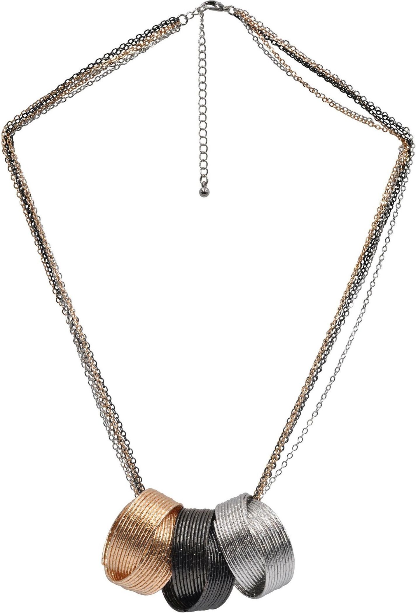 Steuer Modeschmuck Kette Metall Kreise 3-farbig gehämmert