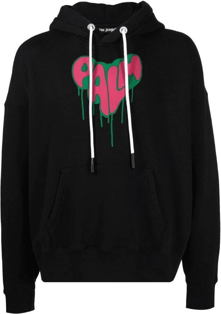 Palm Angels Spray Heart Design Schwarzer Kapuzenpullover