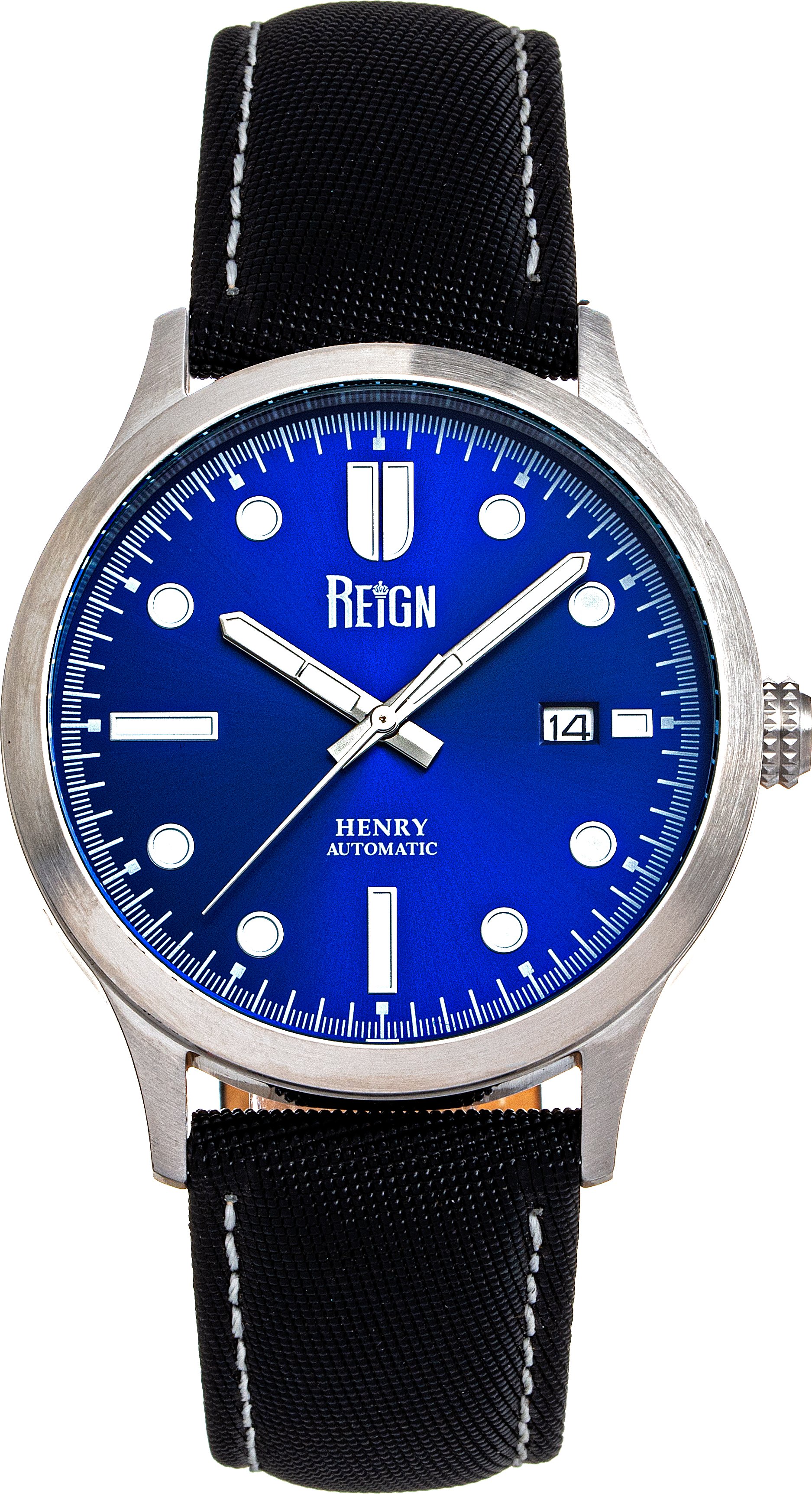 Reign Henry Automatikuhr mit leinenüberzogenem Lederarmband und Datum
