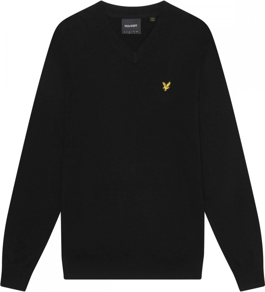 Lyle & Scott � Pullover aus Baumwollmerinowolle mit V-Ausschnitt in Schwarz